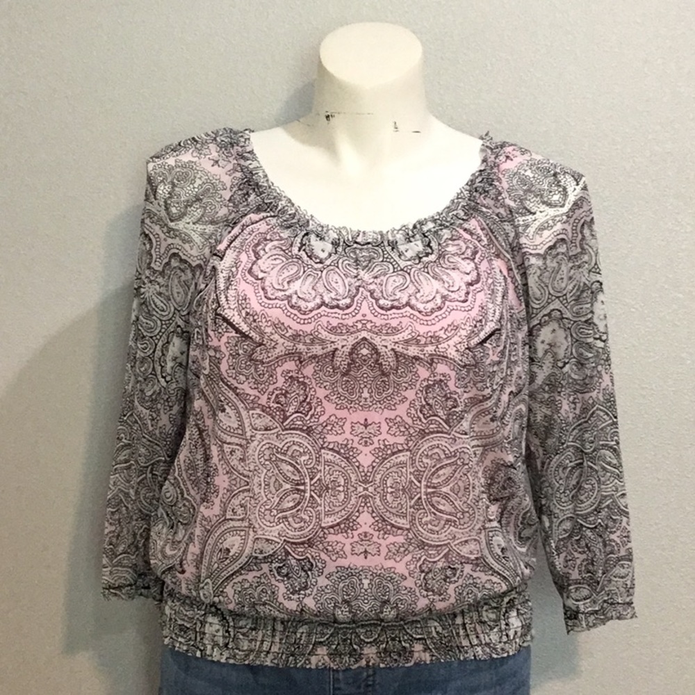 INC 3/4 sleeve pink paisley waist blouson